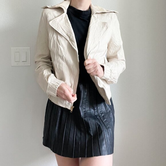 Vintage Express Genuine Leather Moto Jacket – Ivory Cream | Size Small - Picture 5 of 16